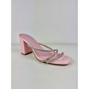 Rhinestone Strappy Block Heel Slide Sandals Slide Pink Blush Women's Size 8